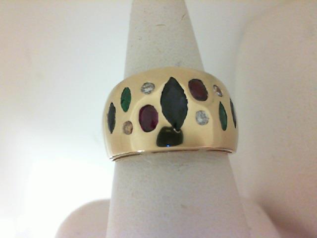 14 Karat Yellow Gold  Estate Sapphire, Ruby, Emerald & diamond Ring Size 8.25